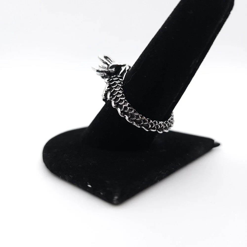 Dragon Head Ring Silver Plated Adjustable Gothic Fantasy Artistic Jewelry